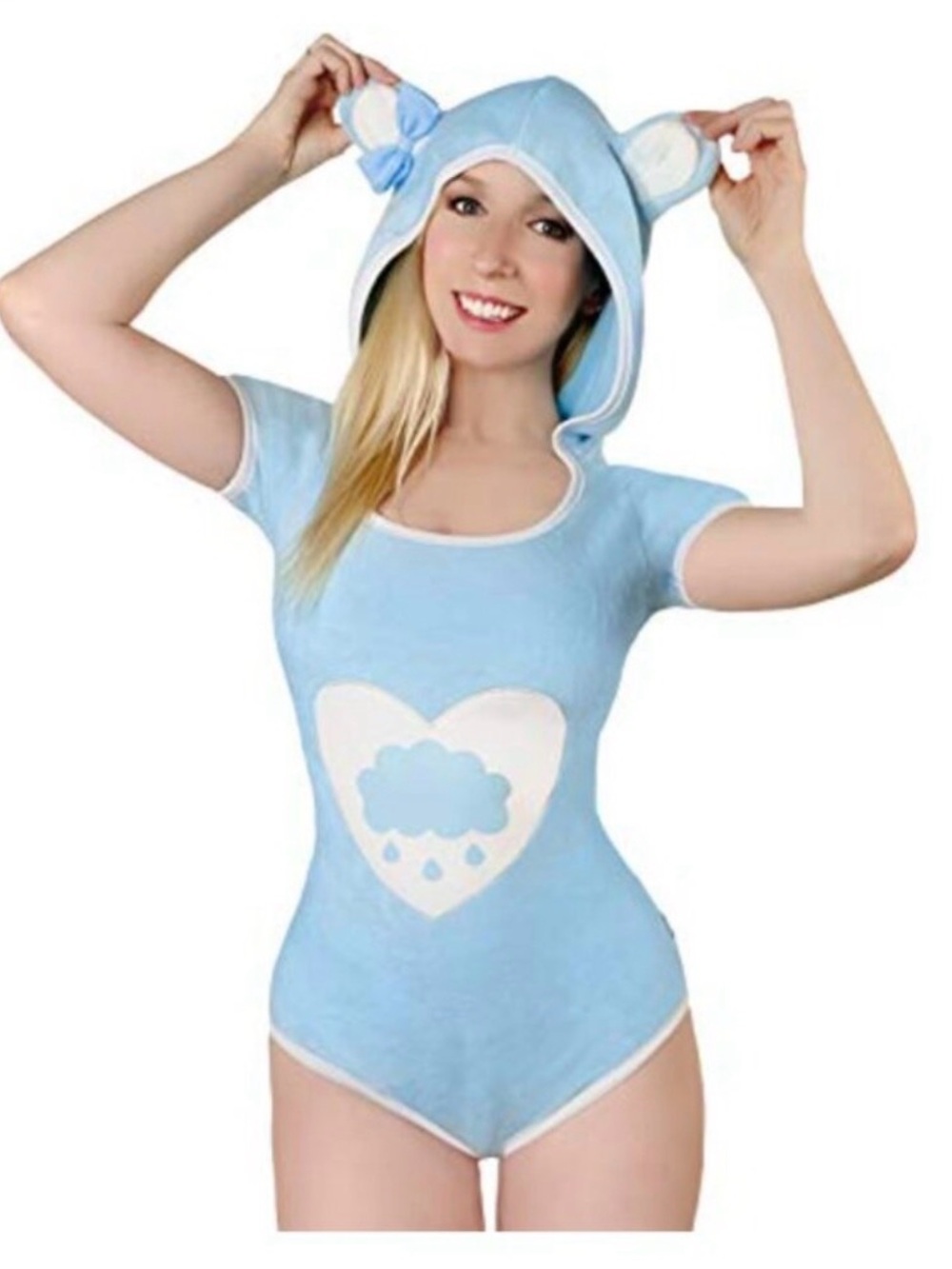 Little For Big Hooded Teddy Romper Heart Cloud Motif & Pantyhose Bootie’s Set